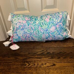 Lilly Pulitzer Blue and White Geometric Tassel Lumbar Pillow